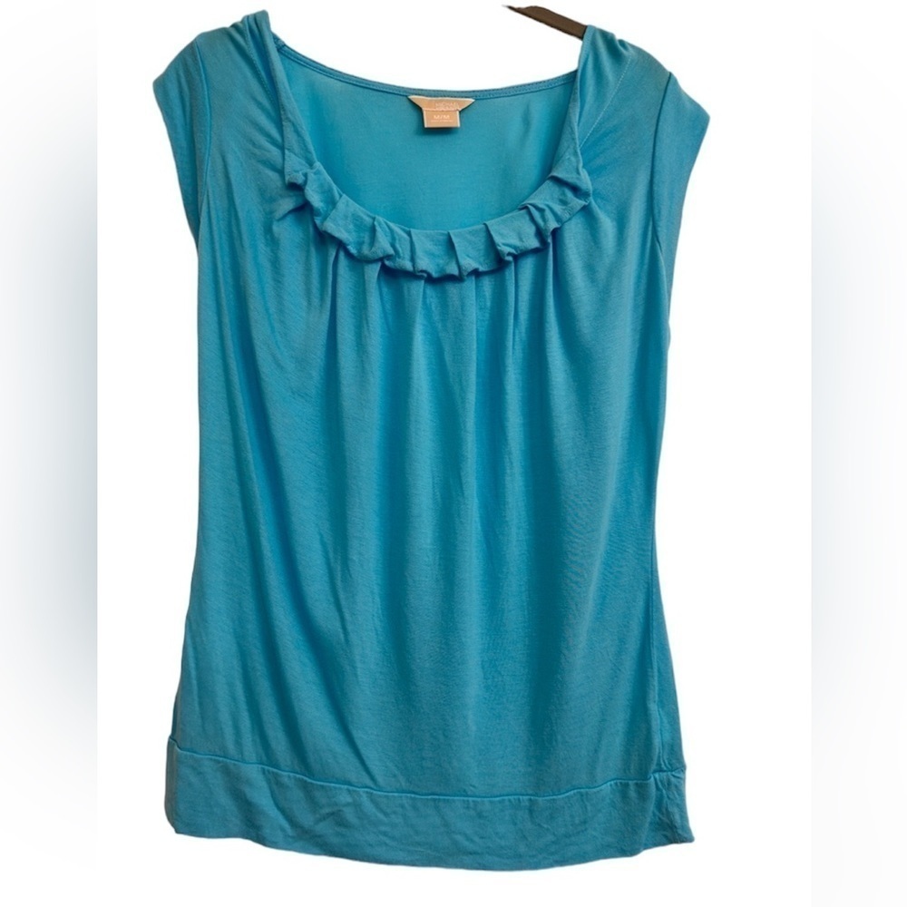 Michael Michael Kors ruffle top medium cap sleeve lightweight light aqua